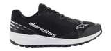 Alpinestars Meta Road V2 Shoes, Sportswear Shoes, Black and White, side view featuring a black mesh upper with white Alpinestars branding and star logo, white cushioned midsole, and black textured sole.