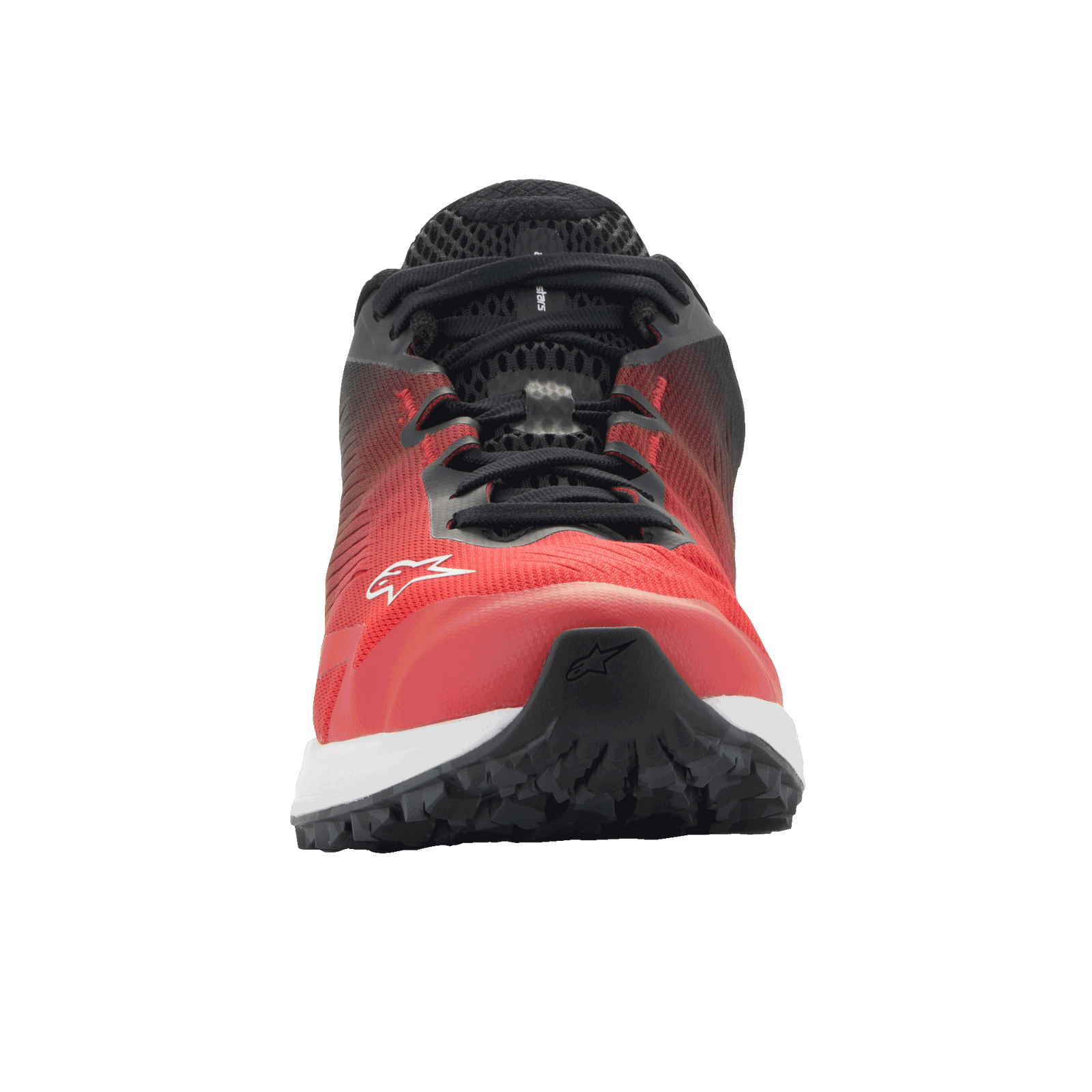 Alpinestars Meta Road V2 Shoes, Sportswear Shoes, Red Black and White, front-facing view featuring breathable mesh upper and white Alpinestars logo, lightweight race-team workwear design