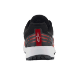 Alpinestars Meta Road V2 Shoes, Sportswear Shoes, Red Black and White, rear view showing heel detail with white Astars logo on a red stripe, horizontal red accents, black mesh upper and white midsole
