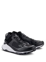 Alpinestars Meta XR V2 Shoes, Sportswear Shoes, Black White and Dark Gray, featuring a single-piece mesh upper, thick white cushioned midsole, and rugged outsole, casual athletic design with Alpinestars logo and patterned laces