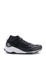 Alpinestars Meta XR V2 Shoes, Sportswear Shoes, Black and White, technical mesh upper with a chunky white midsole and rugged dark gray outsole, sport-casual design with elastic collar and Alpinestars branding