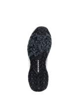 Alpinestars Meta XR V2 Shoes, rugged rubber sole view, black and dark gray outsole with lugged traction pattern, white Alpinestars branding in the center, designed for superior grip on off-road and dirty surfaces.