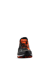 Alpinestars Meta XR V2 Shoes, Black Orange White, front-facing view showing technical mesh upper, orange laces, and rugged oil-resistant rubber sole with visible tread pattern, sport-casual footwear