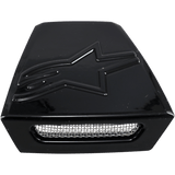 Alpinestars Supertech M10/M8 Helmet Rear Vent Frame, Helmet Accessory, Black Glossy, embossed star logo on the top surface, silver wire mesh grille insert, trapezoidal ventilation component for off-road helmets