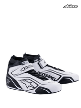 Alpinestars Tech-1 T V3 Shoes, auto racing shoes in white and black, premium bovine leather construction with SFI certification and hook-and-loop strap closure