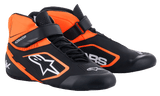 Alpinestars Tech-1 K V2 Karting Shoes in Black and Orange Fluo, featuring breathable perforated microfiber.