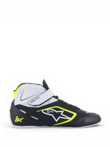 Alpinestars Tech-1 K V2 Shoes, Men's Karting Racing Shoes, Black, White and Yellow Fluo, lightweight microfiber construction with dual closure system and high-grip Formula 1 spec rubber sole.