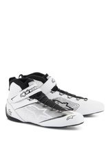 Alpinestars Tech-1 Z V3 Shoes FIA, Auto Racing Shoes, White and Black, featuring premium bovine leather with perforated panels, speed lacing system with a secure Velcro strap, sleek professional motorsport design