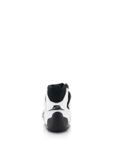 Alpinestars Tech-1 Z V3 Shoes FIA, Auto Racing Shoes, White and Black, rear view featuring a black heel pull tab, textured rubber sole, and white bovine leather upper with Alpinestars star logo