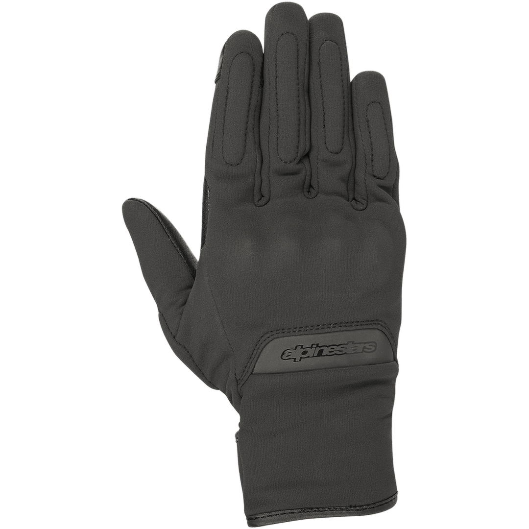 Alpinestars Stella C1 Windstopper V2 Gloves, Women's Urban Motorcycle Gloves, Black, back-of-hand view, featuring subtle integrated knuckle protection, embossed logo on the cuff, and windproof GORE-TEX Windstopper textile