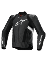 Alpinestars Missile V3 Airflow Leather Jacket, men's perforated racing sport motorcycle jacket in black and white, premium bovine leather with shoulder and elbow armor and Tech-Air compatibility