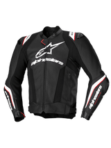 Alpinestars Missile V3 Ignition Leather Jacket, Men's Motorcycle Racing Jacket, Black and White with red accents, CE Certified AA, premium bovine leather construction