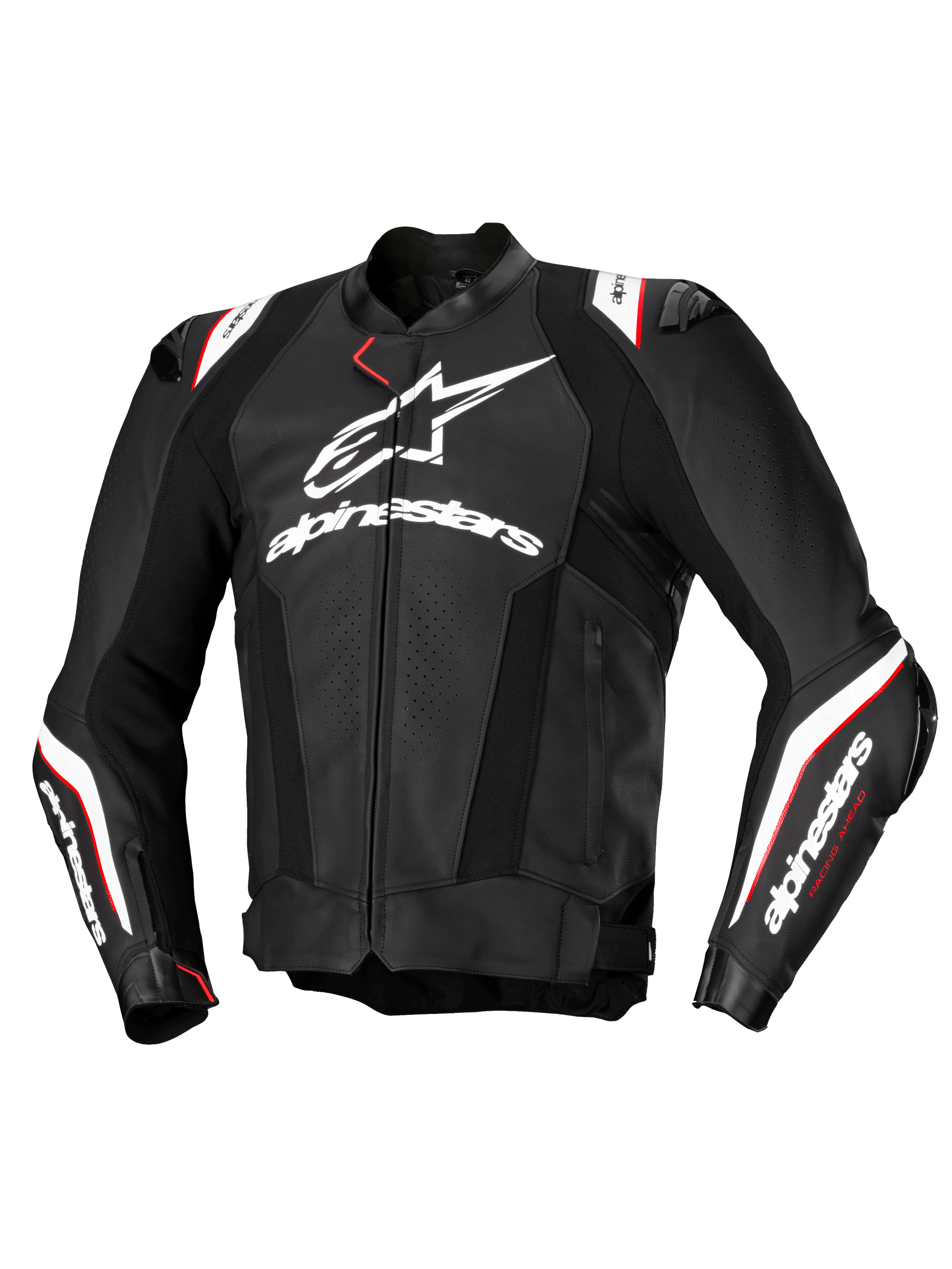 Alpinestars Missile V3 Ignition Leather Jacket, Men's Motorcycle Racing Jacket, Black and White with red accents, CE Certified AA, premium bovine leather construction