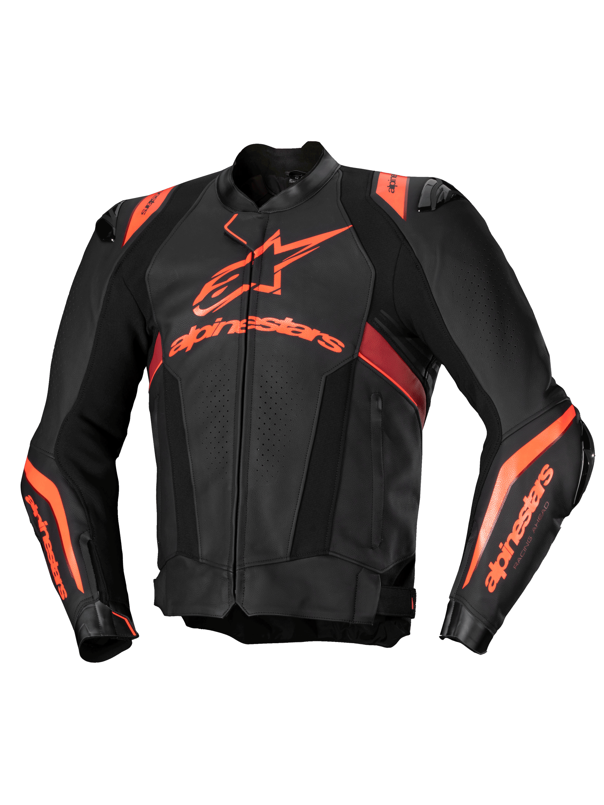 Alpinestars Missile V3 Ignition Leather Jacket, Men's Racing and Sport Motorcycle Leather Jacket, Black and Red Fluo, CE Certified
