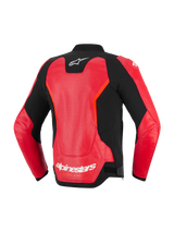 Alpinestars GP Force V2 Air Leather Jacket, Back View, Red and Black, featuring a large perforated leather panel for ventilation, white Alpinestars logo on the neck and lower back, sleek sport design for motorcycle road riding