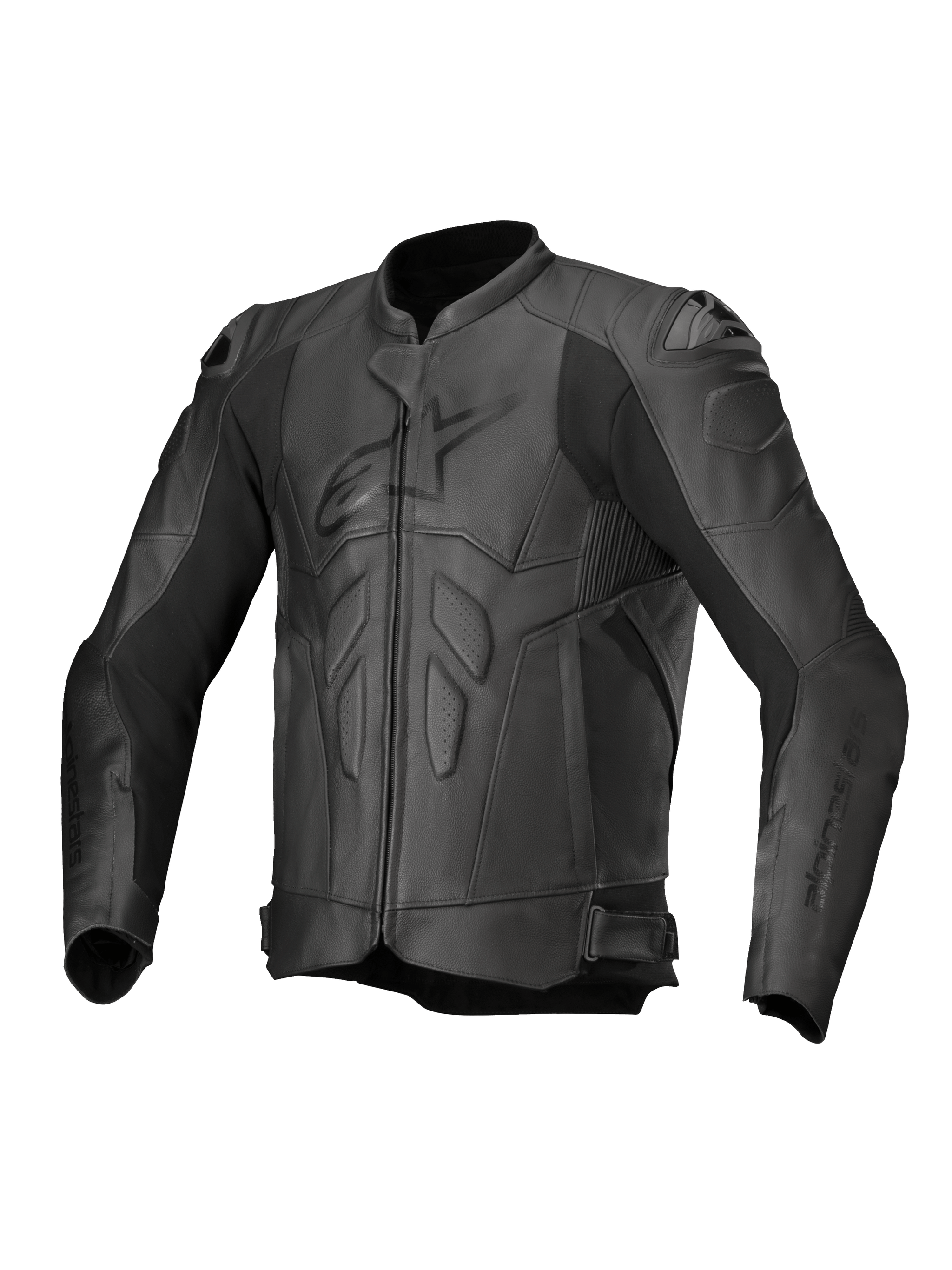 Alpinestars Dusk Leather Jacket, Black motorcycle racing jacket in bovine leather with DFS shoulder sliders.