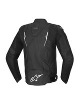 Alpinestars Dusk Leather Jacket, black and white bovine leather motorcycle racing jacket for men, rear view, Tech-Air Ready.