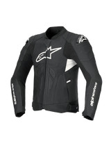 Alpinestars Dusk Airflow Leather Jacket, men's sport motorcycle leather jacket in Black and White, featuring extensive perforations, DFS shoulder armor, and CE Level AA certification