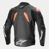 Alpinestars GP Plus R V4 Airflow Leather Jacket, men's motorcycle racing jacket, back view in black with red and white accents, featuring race-grade leather and perforated panels
