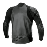 Alpinestars GP Force Airflow Leather Jacket, Black, Rear view featuring perforated buffalo leather panels, accordion stretch inserts, and large embossed star logo on the lower back, sport motorcycle racing gear