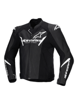 Alpinestars Faster V3 Airflow Leather Jacket, Men's Motorcycle Sport Riding Jacket, Black and White, CE Certified with perforated leather and shoulder protectors