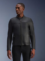 Alpinestars Blacktrack Leather Jacket, black urban motorcycle jacket for men, premium bovine leather with metallic zips.
