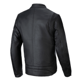 Alpinestars Dyno Leather Jacket, Black, Back View, heritage-inspired motorcycle jacket crafted from premium bovine leather, featuring accordion stretch panels at the shoulders and a clean vertical center seam.