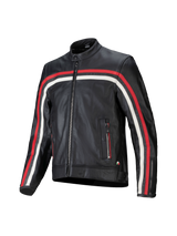 Alpinestars Dyno Leather Jacket, black bovine leather motorcycle jacket with red and ecru stripes, Tech-Air Ready.