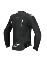 Alpinestars Stella Dusk Leather Jacket, Women's Motorcycle Racing and Sport Leather Jacket, Back view in Black and White, CE Certified AA Class with accordion stretch panels