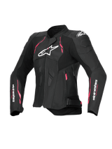 Alpinestars Stella Dusk Leather Jacket, Women's Motorcycle Riding Jacket in Black with Diva Pink and White accents, CE Certified Class AA with external DFS shoulder protection