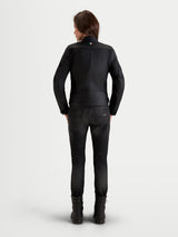Alpinestars Stella Maver-X Leather Jacket, women's urban motorcycle leather jacket, black, rear view showing premium bovine leather construction worn by a model.