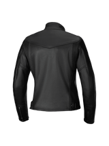 Alpinestars Tory Women Leather Jacket, Motorcycle Jacket, Black, rear view featuring a tailored feminine fit, leather accordion panels on the shoulder blades, zippered cuffs, and premium bovine leather texture.