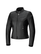 Alpinestars Tory Women Leather Jacket, Urban Motorcycle Jacket, Black, tailored fit with metallic gunmetal front zipper, vertical zippered side pockets, and perforated leather collar, sleek bovine leather finish