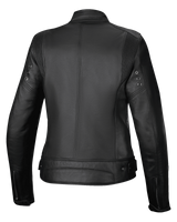 Alpinestars Stella Dyno Leather Jacket, women's urban motorcycle jacket, back view, black and dark gray, premium bovine leather construction