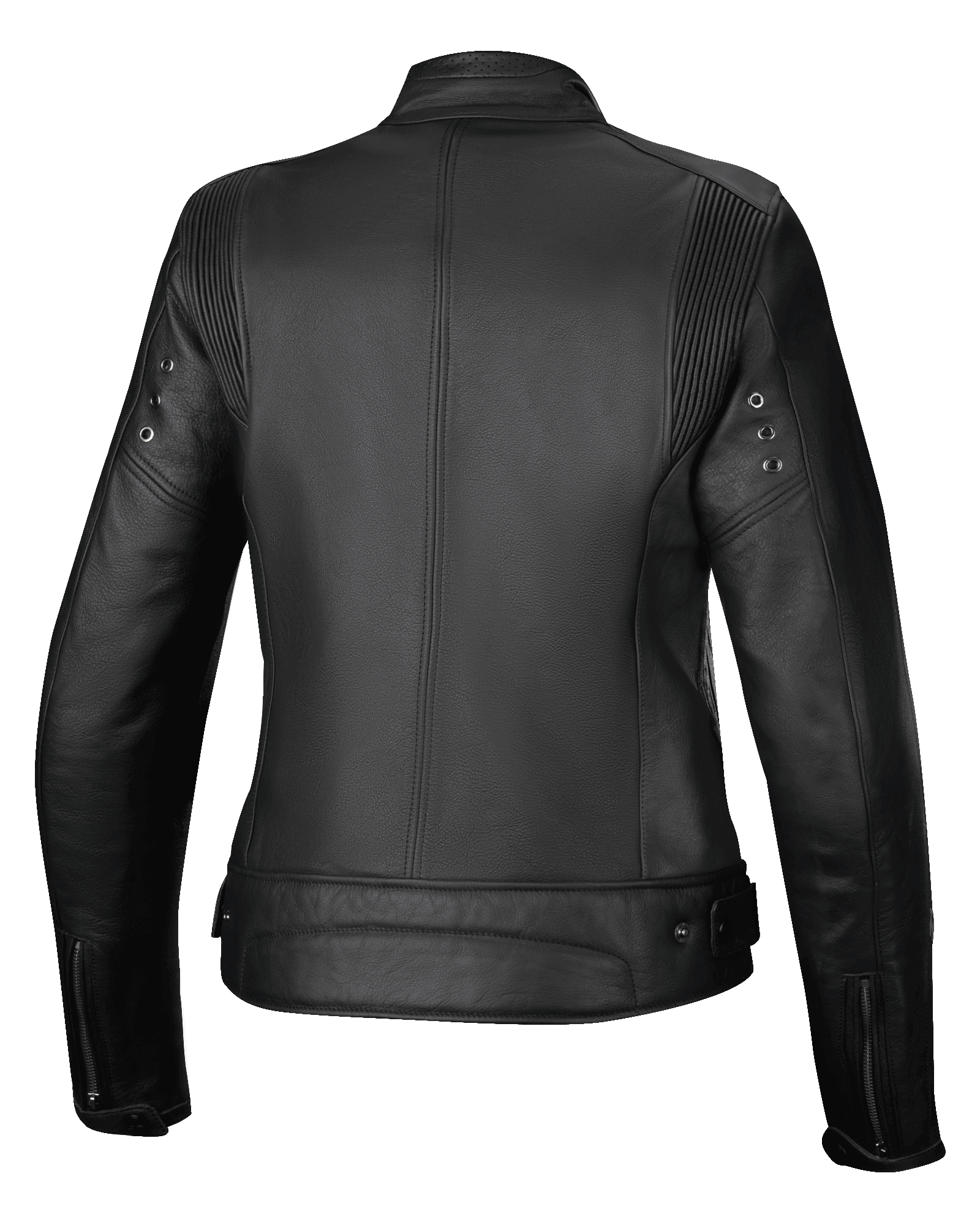Alpinestars Stella Dyno Leather Jacket, women's urban motorcycle jacket, back view, black and dark gray, premium bovine leather construction