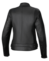 Alpinestars Stella Dyno Leather Jacket, women's urban motorcycle jacket, rear view, Black with red accents, premium bovine leather construction