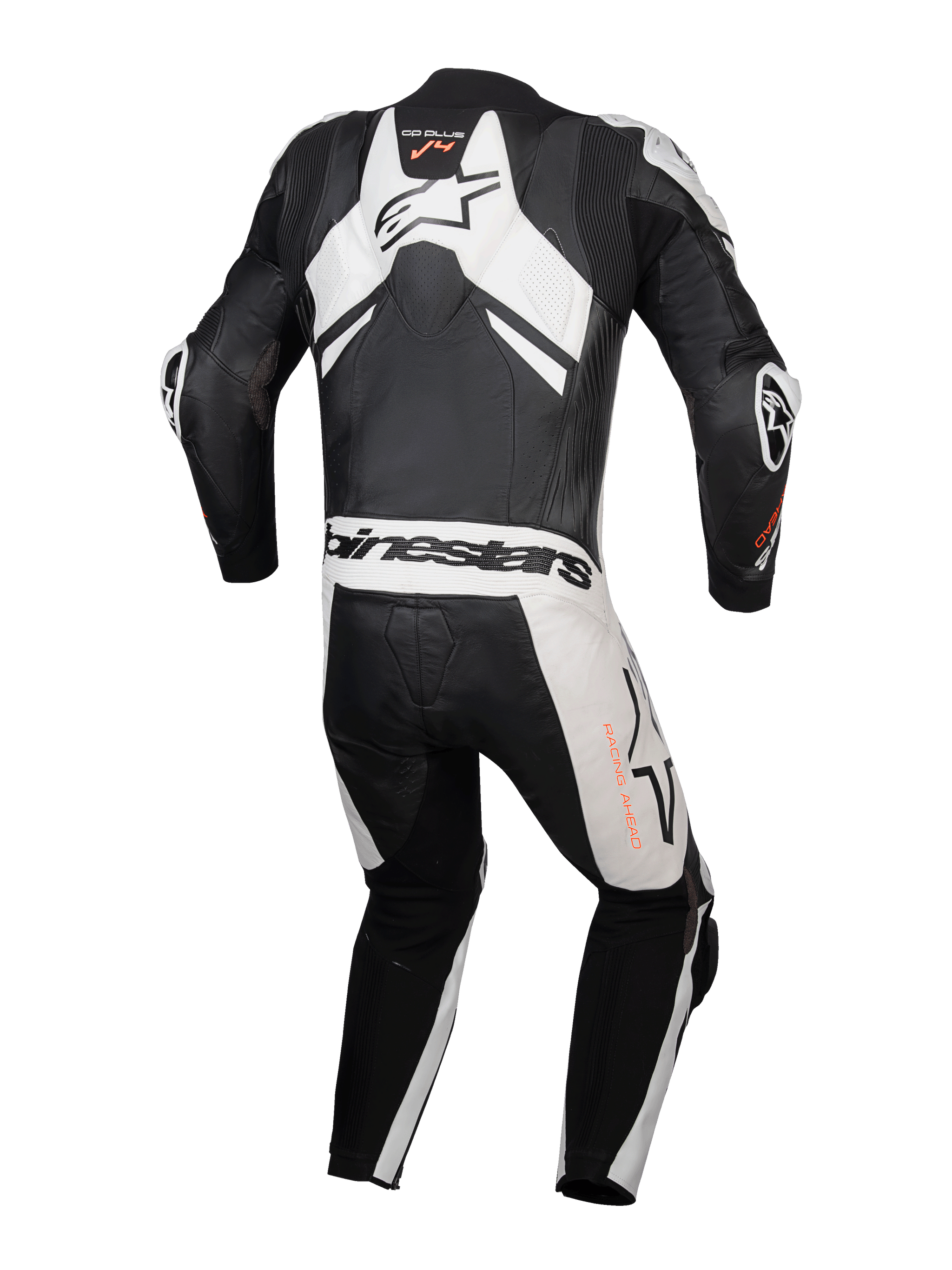 Alpinestars GP Plus V4 Sprint Leather Suit, men's 1PC motorcycle racing suit, black and white leather with aero hump.