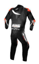 Alpinestars GP Plus V4 One Piece Leather Suit, Tech-Air Ready motorcycle racing suit, black and red leather, back view.