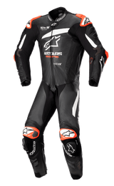 Alpinestars GP Plus V4 One Piece Leather Suit in black and white with red accents, Tech-Air Ready motorcycle racing suit.