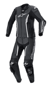 Alpinestars Stella Missile V2 2-Piece Suit, Women's Motorcycle Racing Suit, Black and White, Two-Piece Design with Jacket and Pants, Reinforced Knee Protection, High Collar, Padded Shoulders, Front Zipper, Zippered Cuffs, Elastic Panels for Flexibility, Premium Leather Construction