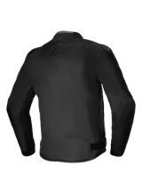 Alpinestars T-SP 1 V2 Waterproof Jacket, Textile Motorcycle Jacket, Black, rear view showcasing 3D sport silhouette, DFS Lite shoulder sliders, and subtle tonal branding on back, durable all-weather riding gear