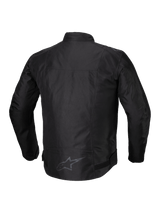 Alpinestars T-SPS V2 Waterproof Jacket, men's textile motorcycle jacket, Black, back view showing reflective detailing and extended lower back coverage