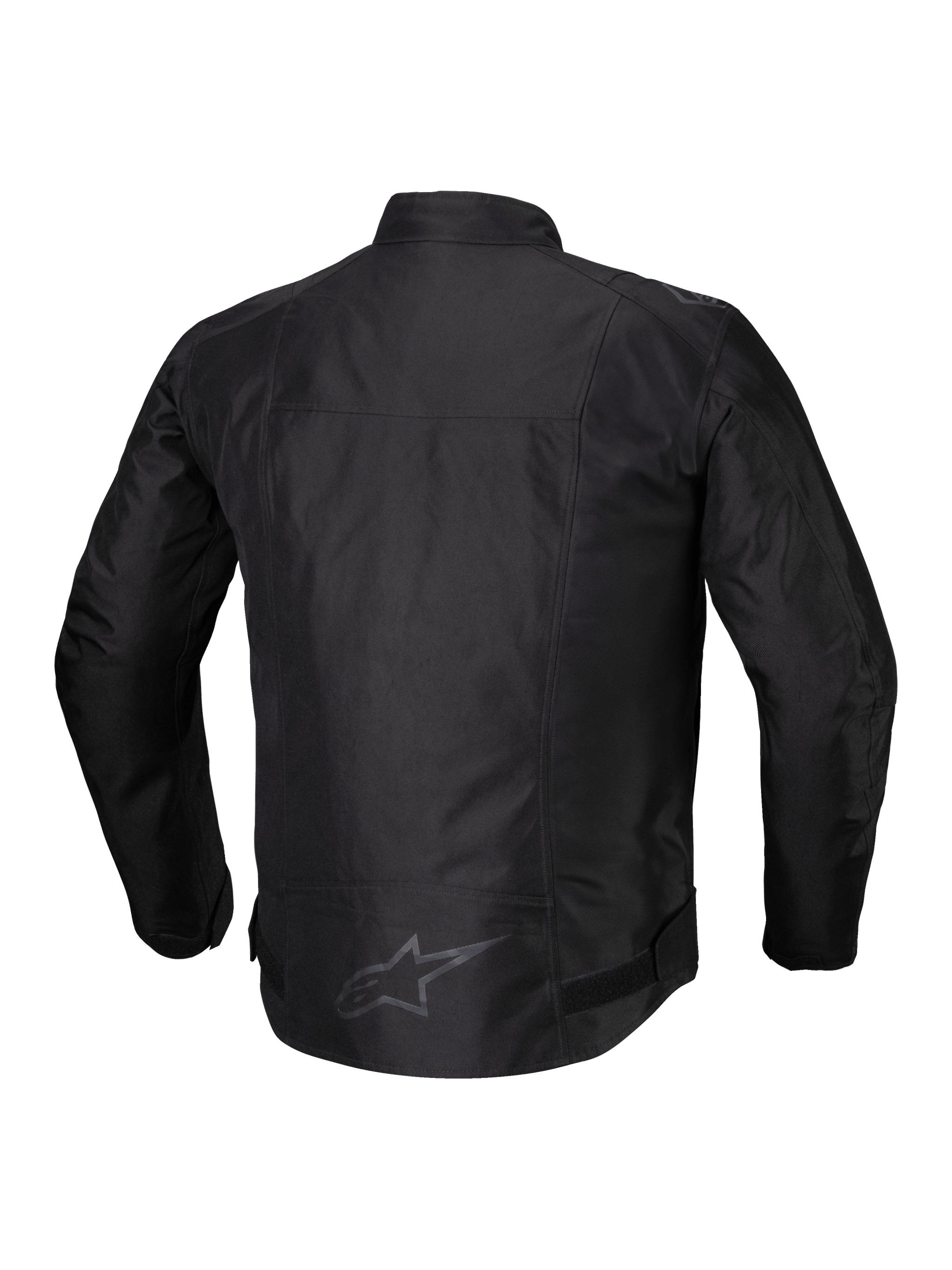 Alpinestars T-SPS V2 Waterproof Jacket, men's textile motorcycle jacket, Black, back view showing reflective detailing and extended lower back coverage