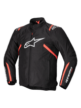 Alpinestars T-SPS V2 Waterproof Jacket, men's textile motorcycle riding jacket in black with white and red fluo accents, CE certified with Tech-Air readiness