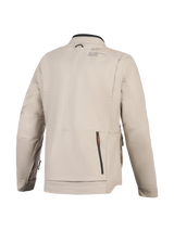 Alpinestars Borrego Drystar® Jacket, Motorcycle Jacket, Warm Gray, back view featuring a large rear zippered compartment, durable textile canvas construction with Alpinestars branding on the shoulder, adventure-ready design