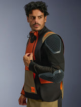 Alpinestars Halo Pro Drystar® XF Laminated Jacket, Walnut Rust Black, modular design with outer sleeves removed to show breathable mesh and integrated Nucleon Flex Pro armor on shoulder and elbow, adventure touring motorcycle apparel