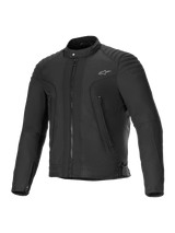 Alpinestars Clayton Water Resistant Jacket, men's urban motorcycle jacket in Black, featuring CE certified protection, water-repellent poly fabric, quilted shoulder details, and zippered front pockets