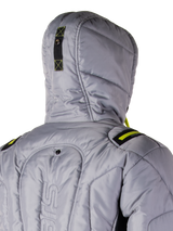 Alpinestars Mohobbs Waterproof Jacket, Motorcycle Jacket, Lunar Gray and Lime Punch, quilted bomber design with padded insulation, streetwear-inspired protective riding gear with Tech-Air compatibility