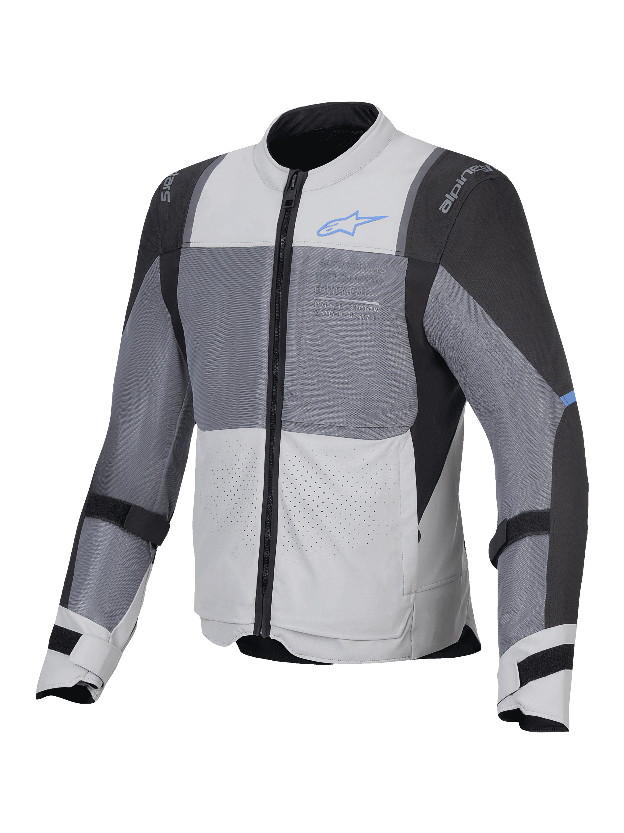Alpinestars ST-2 Air Jacket, men's motorcycle touring jacket, Ice Gray, Dark Gray, and Black, CE Level AA certified with mesh ventilation panels and Nucleon Flex Plus protectors