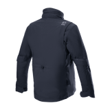 Alpinestars MO.ST.EQ Field Waterproof Primaloft Jacket, Black, Rear view, contemporary streetwear-inspired motorcycle jacket with ripstop textile construction, high collar, and subtle grey branding on the shoulder.